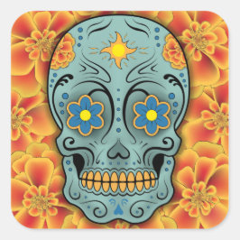 Adesivo Quadrado Crânio de Açúcar - Dia dos Mortos (Marigold)