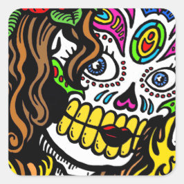 Adesivo Quadrado Crânio de Açúcar Flor Menina