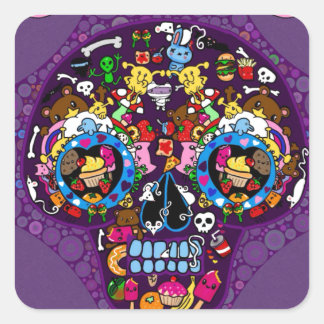 Adesivo Quadrado Crânio de Arte em Açúcar Kawaii Doodle personaliza