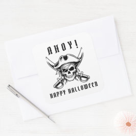 Adesivo Quadrado Cranio de Pirata Vintage Halloween 