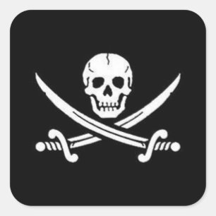 Adesivo Quadrado Crânio do pirata com espadas cruzadas