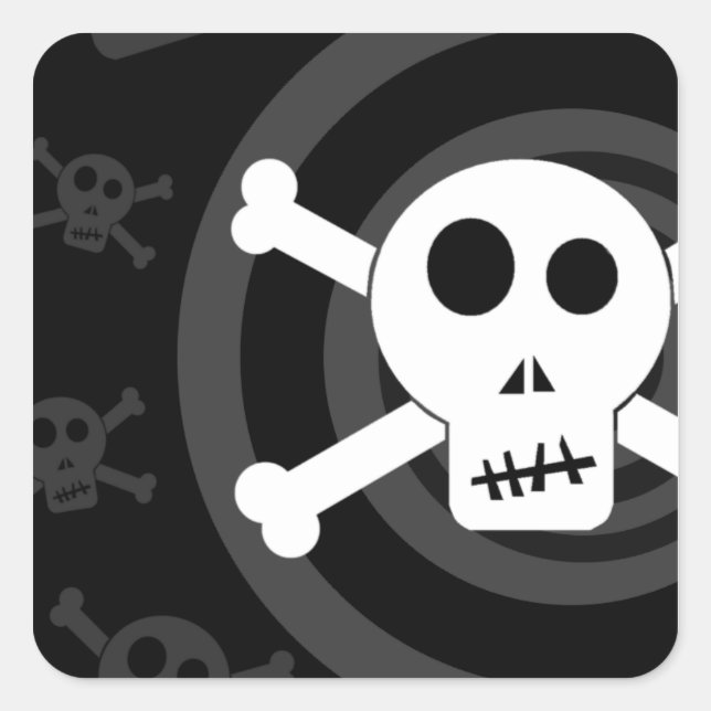 Adesivo Quadrado Crânio e Crossbones (Frente)