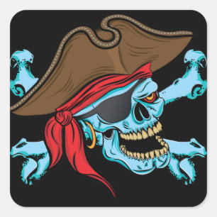 Adesivo Quadrado Crânio e Crossbones do pirata