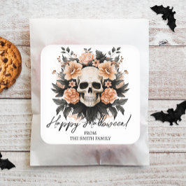 Adesivo Quadrado Crânio Floral de Vintage Personalizado