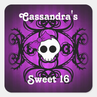 Adesivo Quadrado Crânio gótico e roxo e doce preto 16