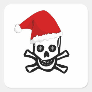Adesivo Quadrado Crânio Pirata de Natal divertido com Papai Noel