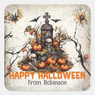 Adesivo Quadrado Crânios de aquarela com tradição de vindima