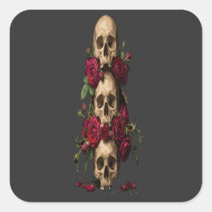Adesivo Quadrado Crânios Góticos Pixel Rosas Vermelhas Ilustra Fant