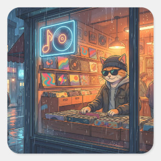 Adesivo Quadrado Crate Digging at the Vinyl Store