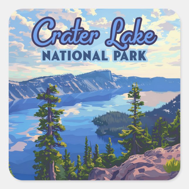 Adesivo Quadrado Crater Lake National Park Oregon Retro (Frente)