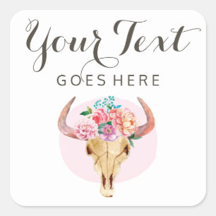 Adesivo Quadrado Cravo Floral Aquarela Rústica Boêmia Caveira de Va