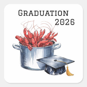 Adesivo Quadrado Crawfish & Bonés: Uma Celebração de Graduação Ence