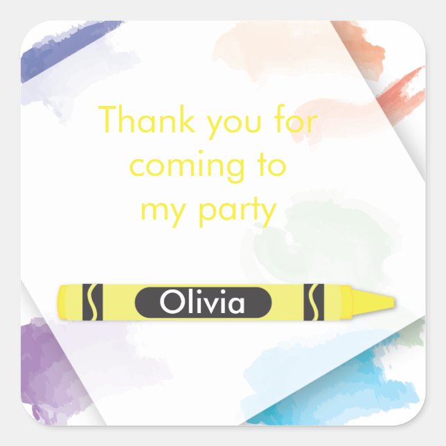 Adesivo Quadrado Crayon Favor Sticker | Amarelo (Frente)