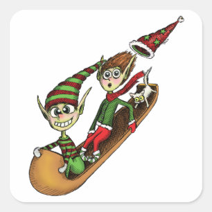 Adesivo Quadrado Crazy Elf Sled Ride
