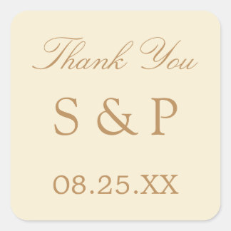 Adesivo Quadrado Cream Beige Weding Favor Obrigado Sticker