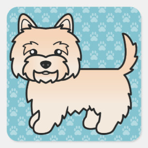 Adesivo Quadrado Cream Cairn Terrier Cartoon Dog Ilustração Azul