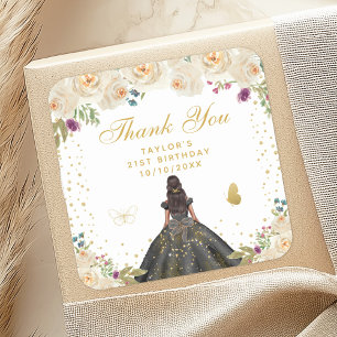 Adesivo Quadrado Cream Floral Dark Skin Princess Festa de aniversár