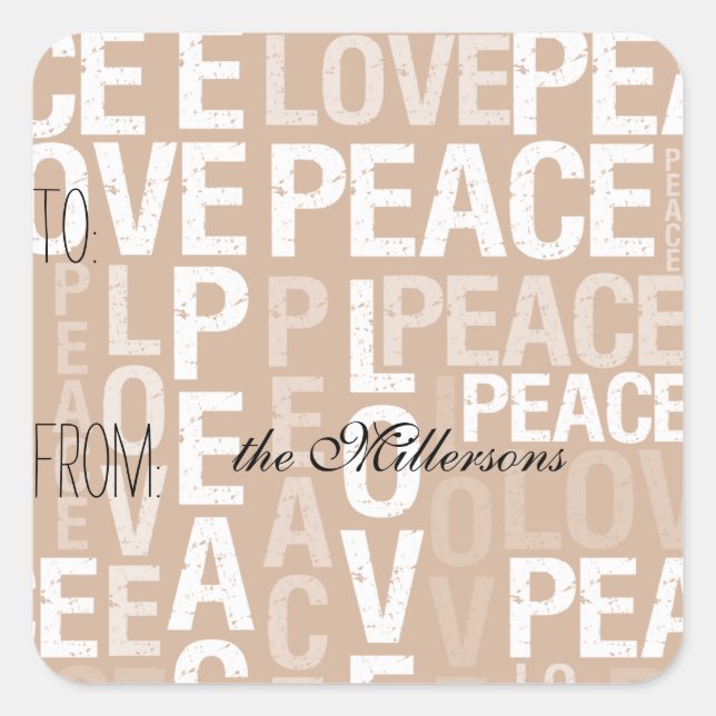 Adesivo Quadrado Cream Love Peace Gift Tag (Frente)