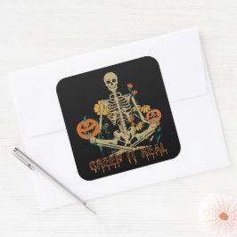Adesivo Quadrado CREEP IT REAL assustador Esqueleto de Halloween