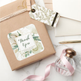 Adesivo Quadrado Creme Elegante Casamento Floral Obrigado