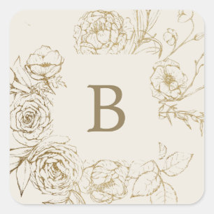 Adesivo Quadrado Creme Floral Gilded e selos de envelopes Dourados