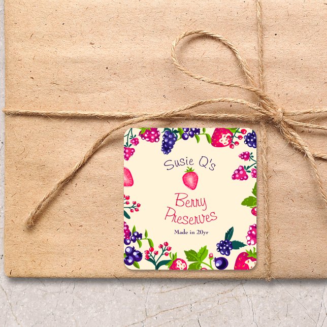 Adesivo Quadrado Creme Personalizado ・ Berry Preserva DIY Canning (Criador carregado)