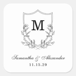 Adesivo Quadrado Crest Preto e Branco Elegante