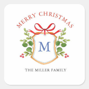 Adesivo Quadrado Crestas de Monograma com verde Festas