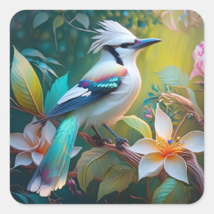 Adesivo Quadrado Crested Teal Winged Jay