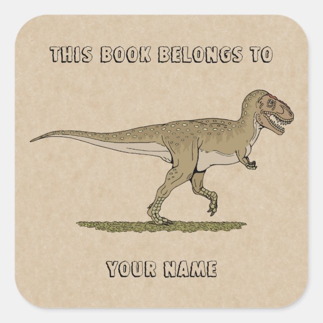 Adesivo Quadrado Cretáceo Dinossauro Tyrannosaurus rex Bookplate (Frente)