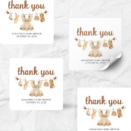 Adesivo Quadrado Criação de Chá de fraldas de café