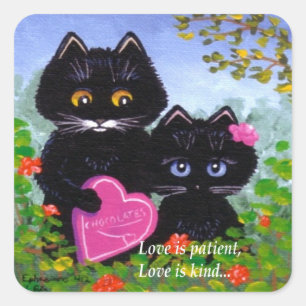 Adesivo Quadrado Criações de Arte de Gato Preto dia de os namorados