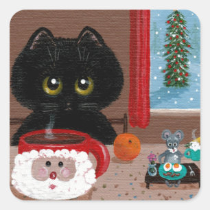 Adesivo Quadrado Criações de Rato de Gato de Natal Engraçado