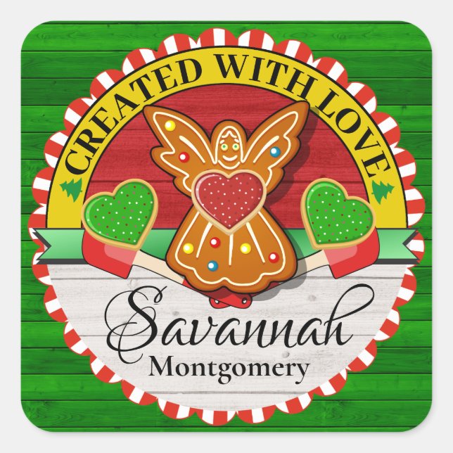 Adesivo Quadrado Criado com Vinheta de Natal Com Amor (Frente)