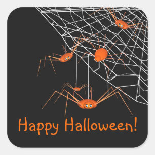 Adesivo Quadrado Crianças - Aranhas do Dia das Bruxas de Laranja