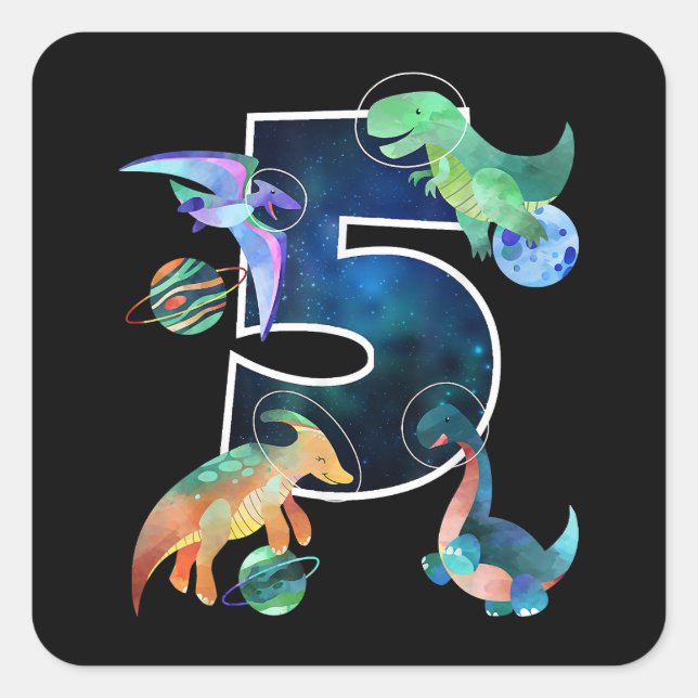 Adesivo Quadrado Crianças Astronautas do Espaço Exterior Dinossauro (Frente)