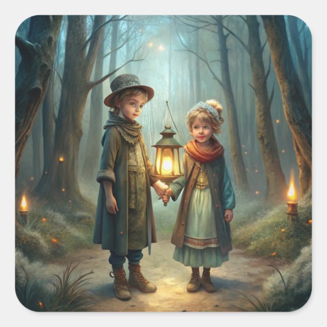 Adesivo Quadrado Crianças bonitas no inverno (Frente)