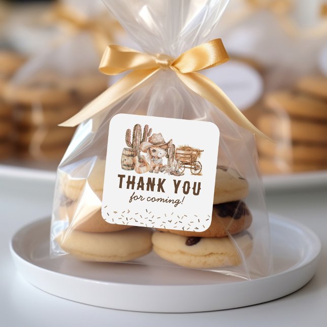 Adesivo Quadrado Crianças Cowboy Favor de Aniversário (Criador carregado)