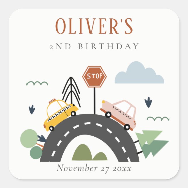 Adesivo Quadrado Crianças Cutas Caminhões De Automóveis Urbanos Qua (Frente)