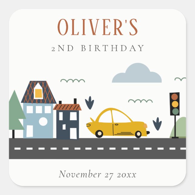 Adesivo Quadrado Crianças Cutas Caminhões De Automóveis Urbanos Qua (Frente)