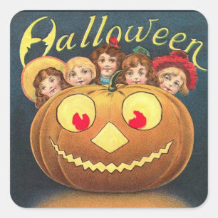 Adesivo Quadrado Crianças De Vintage Halloween Escondidas Por Trá