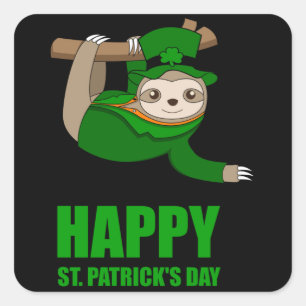 Adesivo Quadrado CRIANÇAS DO Dia de São Patrício Feliz IRISH SLOTH