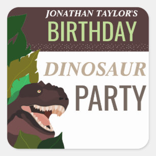 Adesivo Quadrado Crianças do Partido T Rex Dinossaur Aniversário