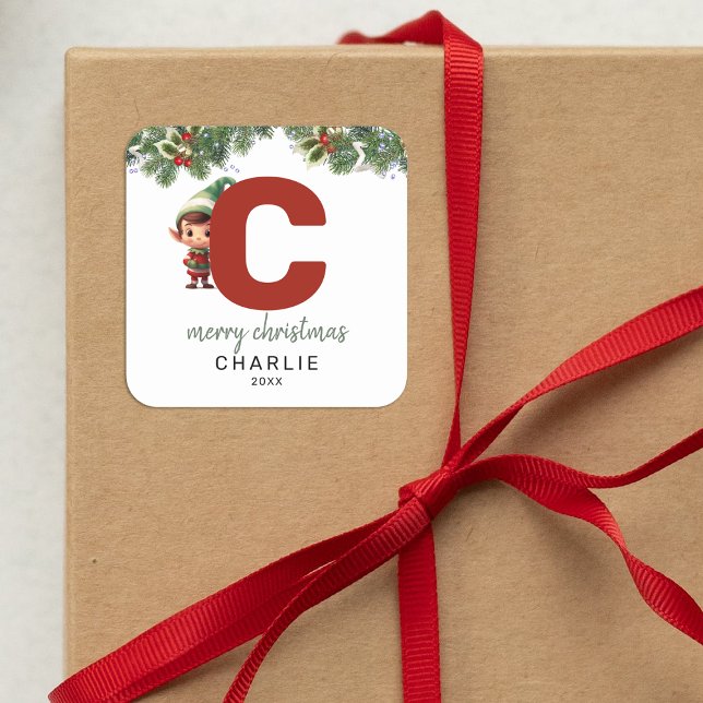 Adesivo Quadrado Crianças Elf Inital C Natal (Criador carregado)