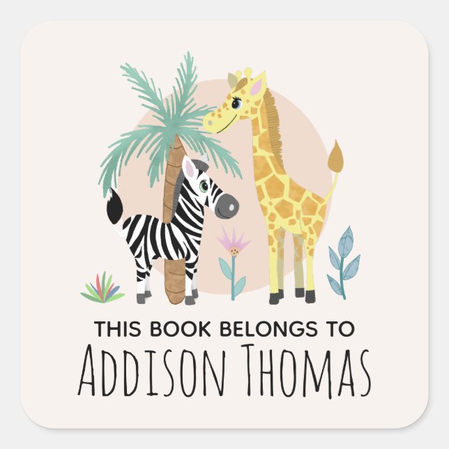 Adesivo Quadrado Crianças Este Livro Pertence A Safari Animal Bookp (Frente)