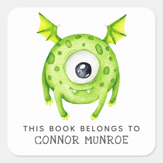 Adesivo Quadrado Crianças Este Livro Pertence Ao Monstro Verde Boni (Frente)