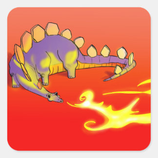 Adesivo Quadrado Crianças Incêndio Respiratório do Stegosaurus por