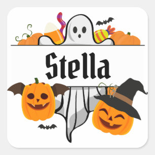 Adesivo Quadrado Crianças Nome do Dia das Bruxas Tote Bag Trick ou