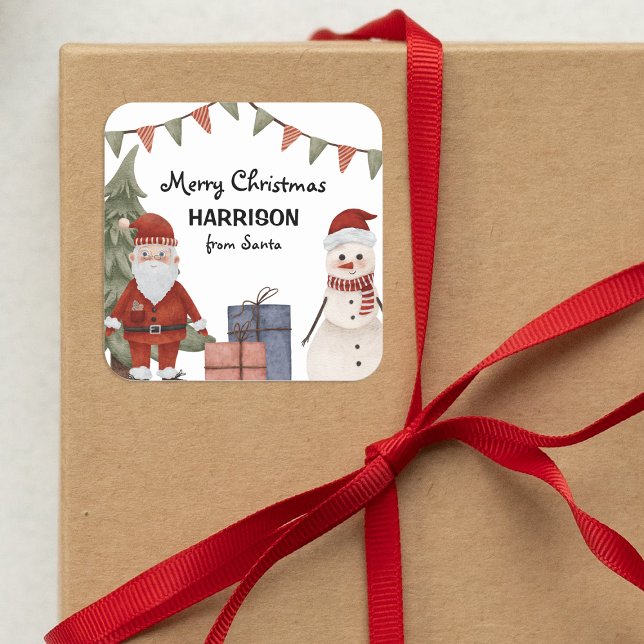 Adesivo Quadrado Crianças Papais noeis de Natal e Feriado de Neve (Criador carregado)