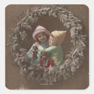 Adesivo Quadrado Crianças Pequenas Embarcando